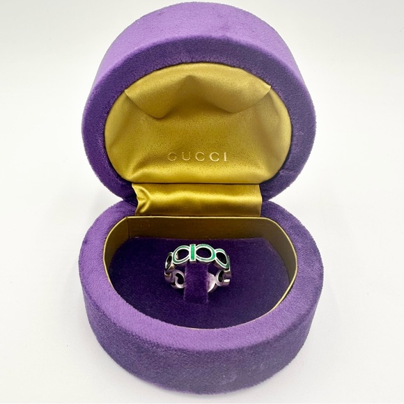 NEW Gucci Interlocking G Sterling Silver Ring (GREEN) - Picture 1 of 5